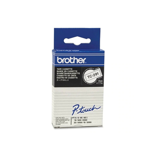 Brother TC291 9mm Black on White Labelling Tape - 8 meters