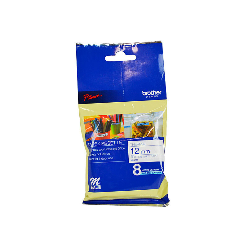 Brother MK233 Labelling Tape Blue on White M Tape 12mm Australian