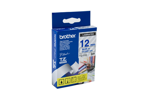 Brother 12mm Blue on Clear Tape - 8 meters