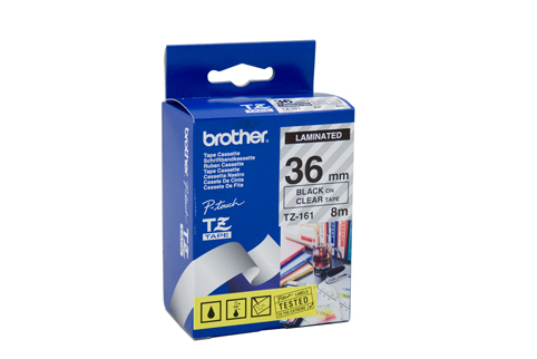 Brother 36mm Black on Clear Labelling Tape - 8 meters