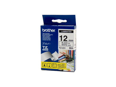 Brother 12mm Black Text On White Tape - 8 metres