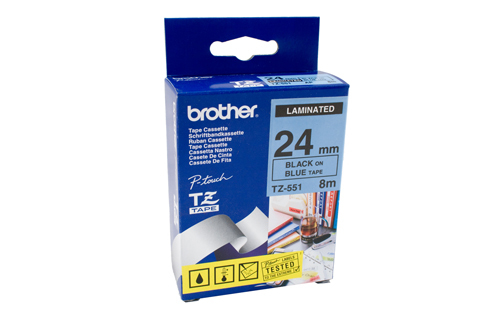 Brother 24mm Labelling Tape Black on Blue Tape - 8 meters