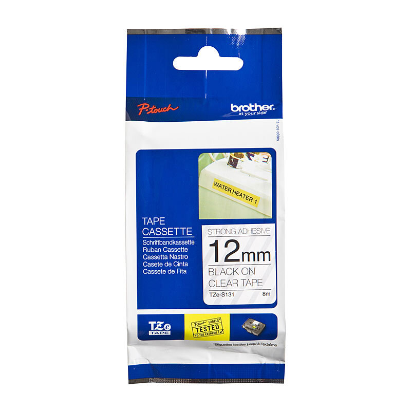 Brother 12mm Black on Clear Tape - 8 meters