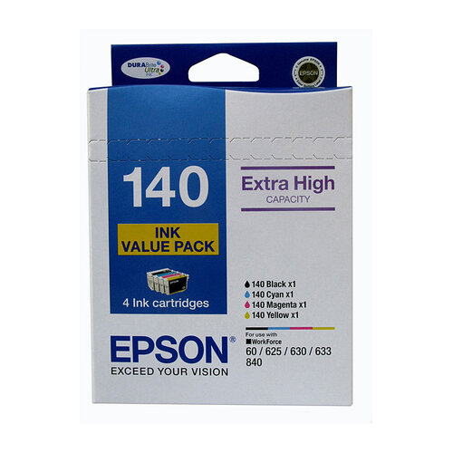 Epson T1404 (140) H/Y  Ink Value Pack (B C M Y x 1 each) - Col 755 pages / Black 945 pages