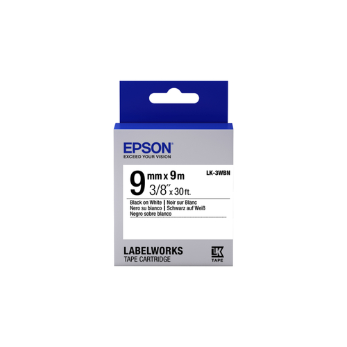 Epson C53S624100 Label Tape 9mm  Black on White - 9 meters