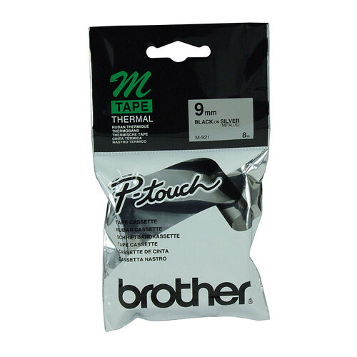 Brother 9mm  Black on Silver M Tape - 8 Meters
