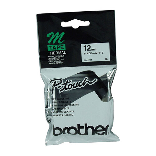 Brother MK231 Labelling Tape - Black on White M Tape 12mm