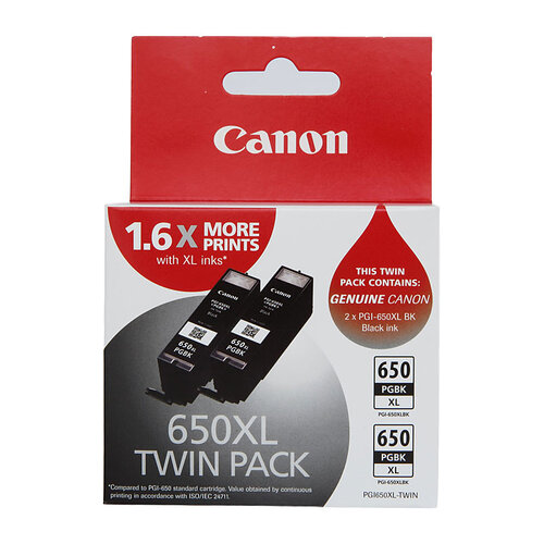 Canon PGI650XL Black Ink Twin Pack - 500 A4 pages each