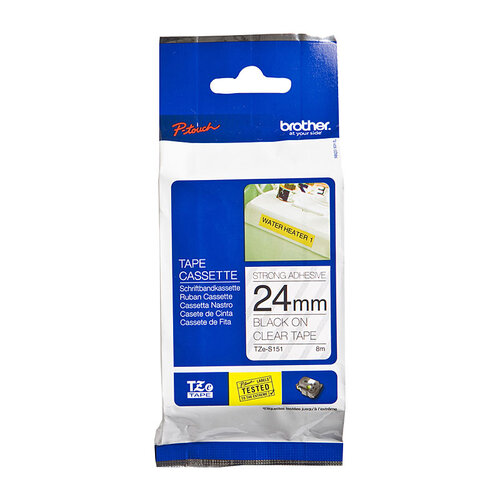 Brother 24mm Black on Clear Labelling Tape - 8 meters 